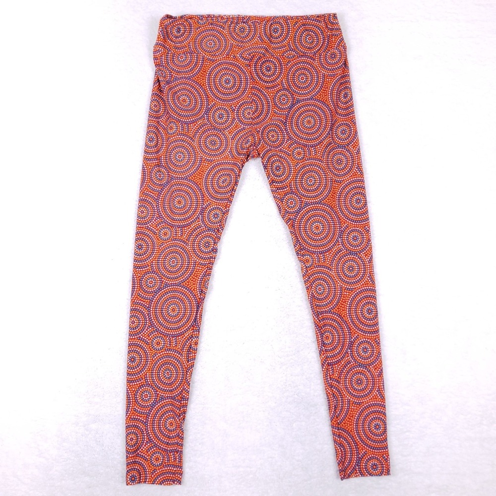 LuLaRoe Tall‎ & Curvy Leggings Orange Dotted Concentric Circle Print